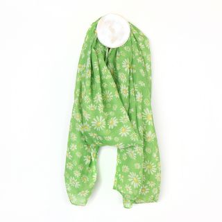 Recycled Bright Green Daisies Print Scarf by Peace of Mind